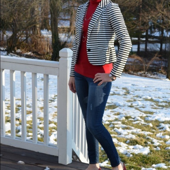 Elle Jackets & Blazers - NWT Elle Striped Black & White Ponte Peplum Blazer